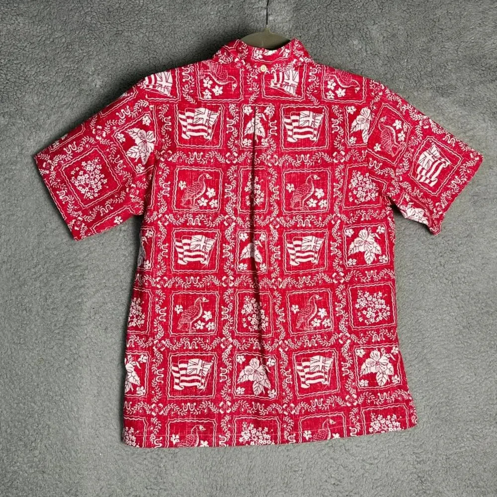 VTG Reyn Spooner Lahaina Sailor Youth Boys Large Shirt 1/4 Button Up Red White